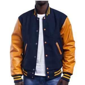 Varsity Base NY Varsity Jacket in Deep Blue and Mustard
